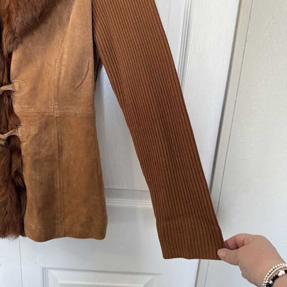 Nygard Brown Suede Leather Sweater Jacket Rabbit Fur Collar Women’s Size S (6-8) - Picture 4 of 8